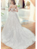 Ivory Lace Tulle Keyhole Back Glitter Wedding Dress